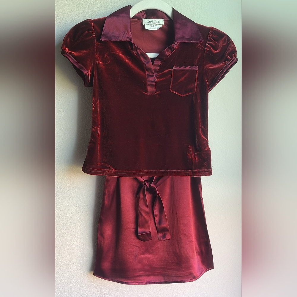 Amy Byer - Girl's Maroon 2 Pc Blouse and Skirt, Sz 8